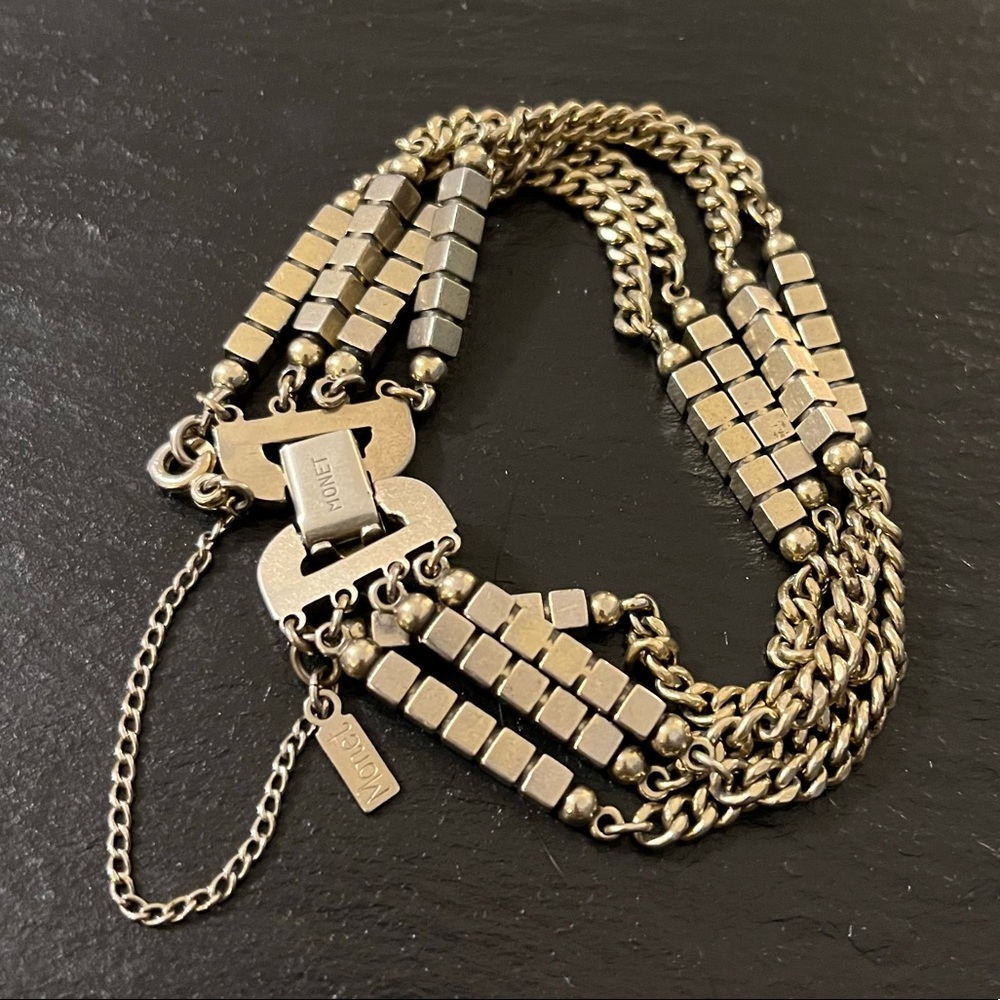 Vintage Monet Gold Tone MultiStrand Geometric Signed Clasp Bracelet